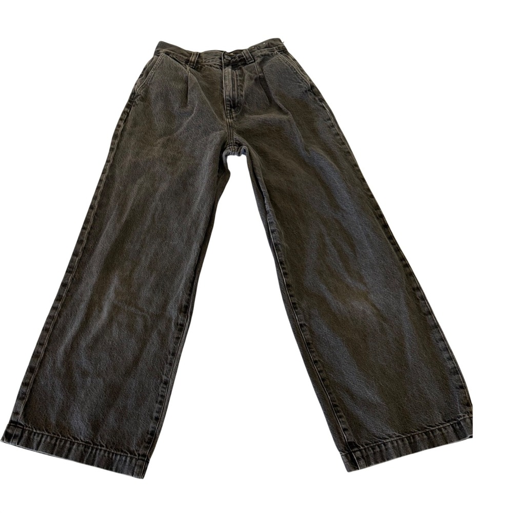 Madewell The Harlow Wide Leg Jeans Womens 24 Washed Black Charcoal Pleated Denim